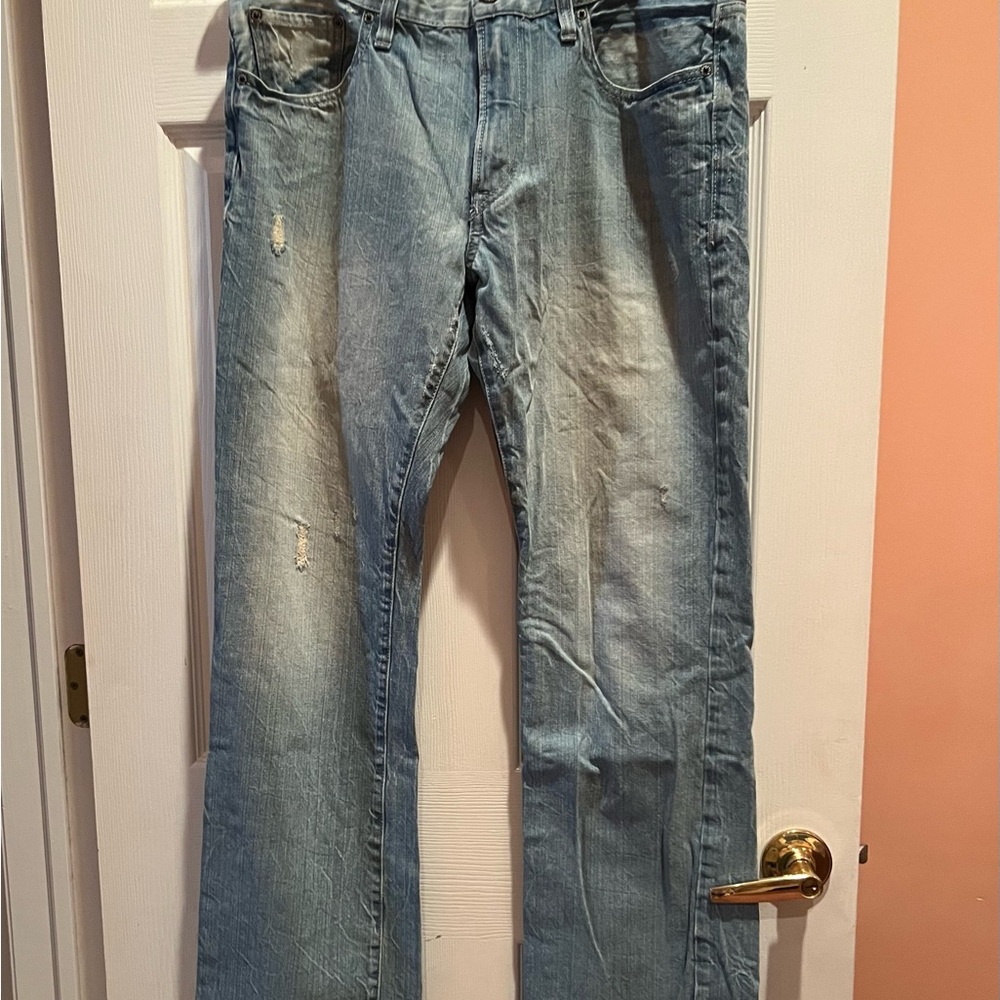 Express Blue Straight Jeans with Natural Fading